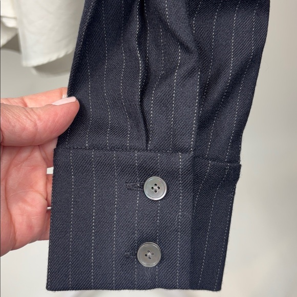 Derek Lam 10 Crosby Navy Blue Grey V-Neck Long Sleeve Sweater White Underlayer - Picture 12 of 13